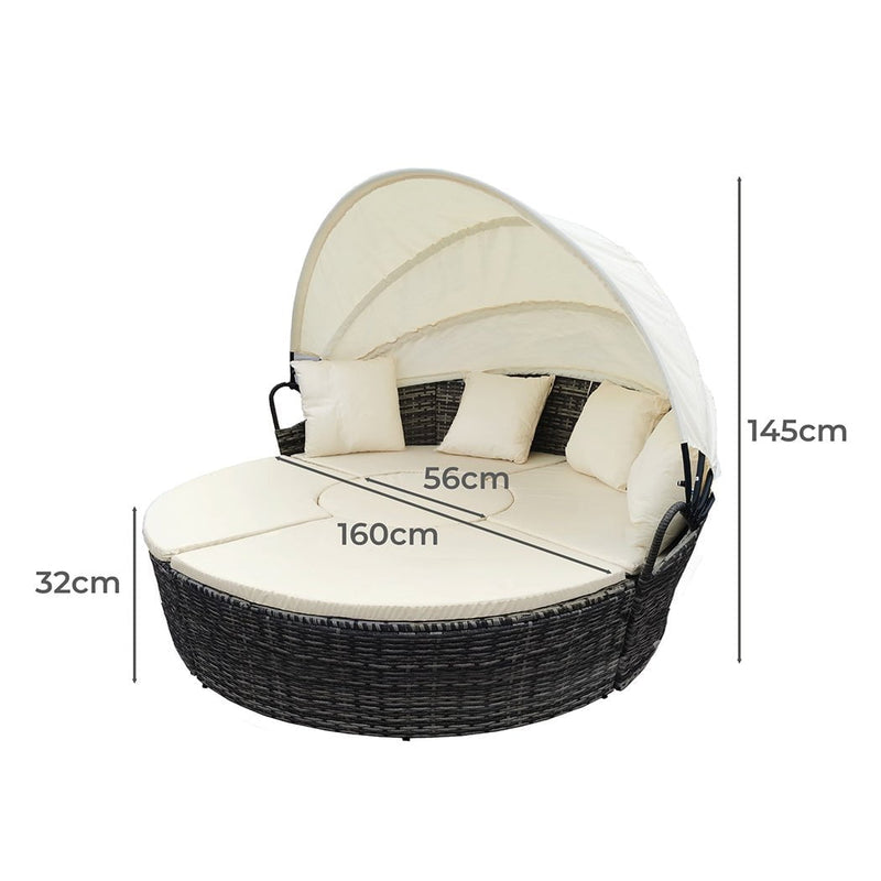 Levede Day Bed Sofa Daybed Outdoor Garden Sun Lounge Furniture Wicker Round 4pcs Payday Deals