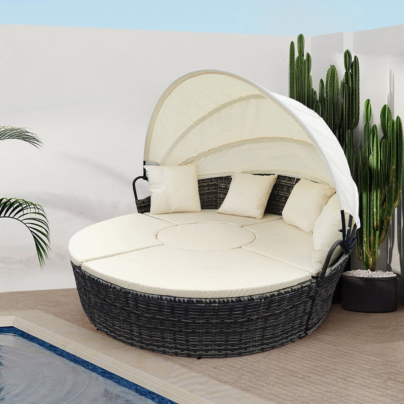 Levede Day Bed Sofa Daybed Outdoor Garden Sun Lounge Furniture Wicker Round 4pcs Payday Deals