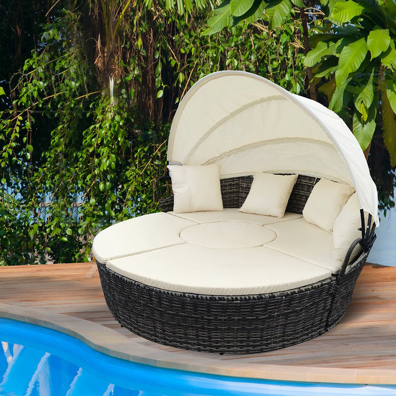 Levede Day Bed Sofa Daybed Outdoor Garden Sun Lounge Furniture Wicker Round 4pcs Payday Deals