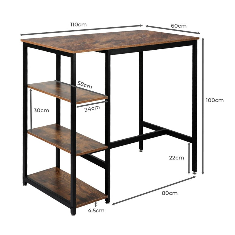 Levede High Bar Table Pub Industrial 3-Tier Storage Shelf Wooden Cafe 110CMX60CM Payday Deals