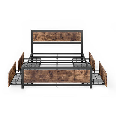 Levede Metal Bed Frame Double Mattress Base Platform Wooden 4 Drawers Industrial Payday Deals