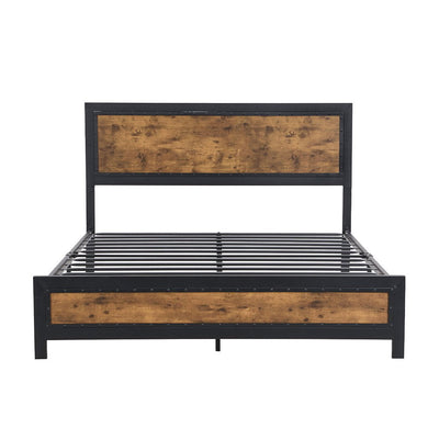 Levede Metal Bed Frame Mattress Base Platform Wooden Rivets Drawers Double Payday Deals