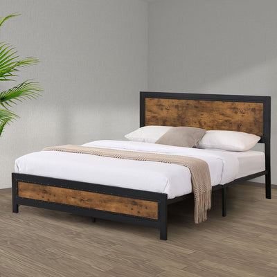 Levede Metal Bed Frame Mattress Base Platform Wooden Rivets Drawers Double Payday Deals