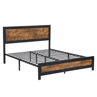 Levede Metal Bed Frame Mattress Base Platform Wooden Rivets Drawers Queen