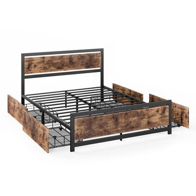 Levede Metal Bed Frame Queen Mattress Base Platform Wooden 4 Drawers Industrial
