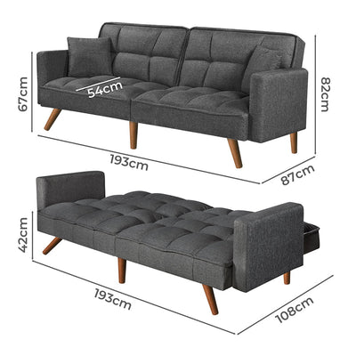 Levede Sofa Bed Futon Convertible Fabric Lounge Couch 3-Seater Recliner Dark Payday Deals