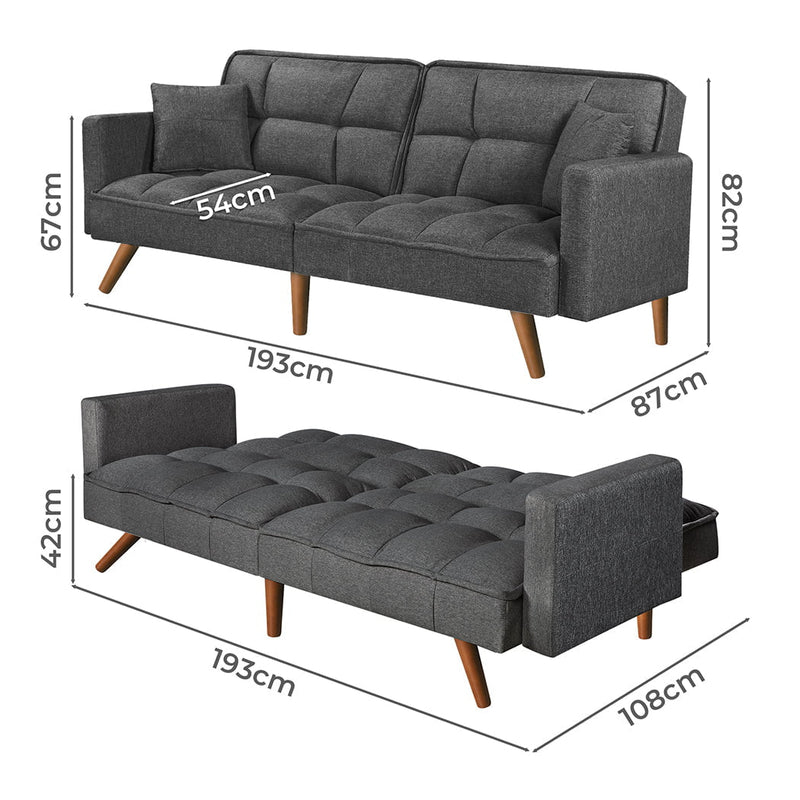 Levede Sofa Bed Futon Convertible Fabric Lounge Couch 3-Seater Recliner Dark Payday Deals