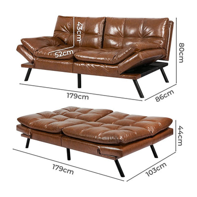 Levede Sofa Bed Futon Recliner Lounge Couch Convertible PU Faux Leather 3-Seater Payday Deals