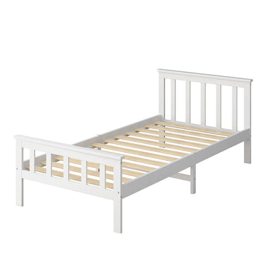 Levede Wooden Bed Frame Single Size Mattress Base Solid  Pine Wood White Payday Deals