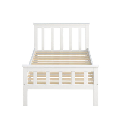 Levede Wooden Bed Frame Single Size Mattress Base Solid  Pine Wood White Payday Deals