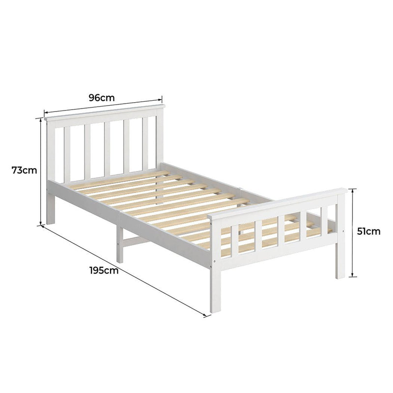 Levede Wooden Bed Frame Single Size Mattress Base Solid  Pine Wood White Payday Deals