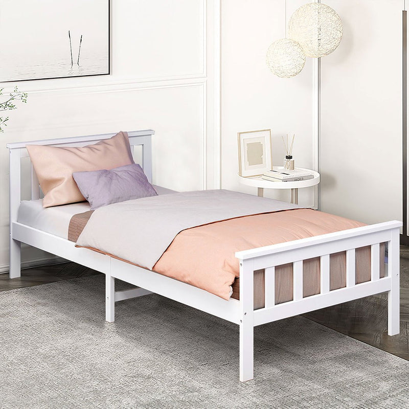 Levede Wooden Bed Frame Single Size Mattress Base Solid  Pine Wood White Payday Deals