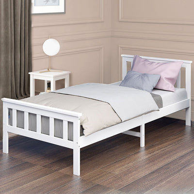 Levede Wooden Bed Frame Single Size Mattress Base Solid  Pine Wood White Payday Deals