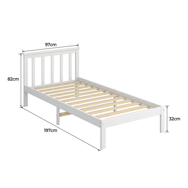 Levede Wooden Bed Frame Single Size Mattress Base Timber White Payday Deals