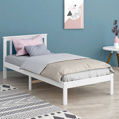 Levede Wooden Bed Frame Single Size Mattress Base Timber White Payday Deals