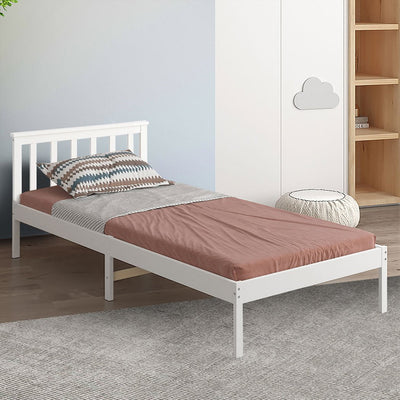 Levede Wooden Bed Frame Single Size Mattress Base Timber White Payday Deals