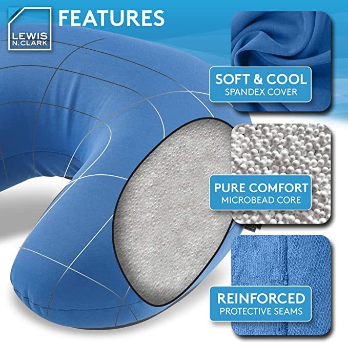 Lewis N. Clark Microbead Air Travel Neck Pillow Neck Support Flight - Blue Payday Deals