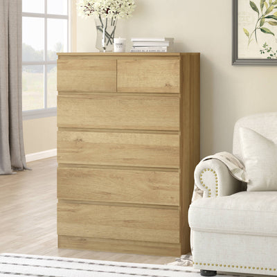 Light Oak 6 Drawers Chest of Drawers Tallboy Dresser Stylish & Space-Saving Storage Solution