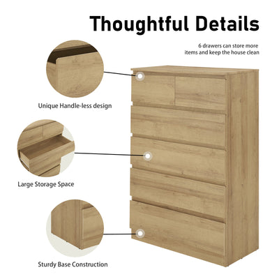 Light Oak 6 Drawers Chest of Drawers Tallboy Dresser Stylish & Space-Saving Storage Solution Payday Deals