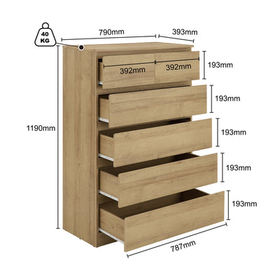 Light Oak 6 Drawers Chest of Drawers Tallboy Dresser Stylish & Space-Saving Storage Solution Payday Deals