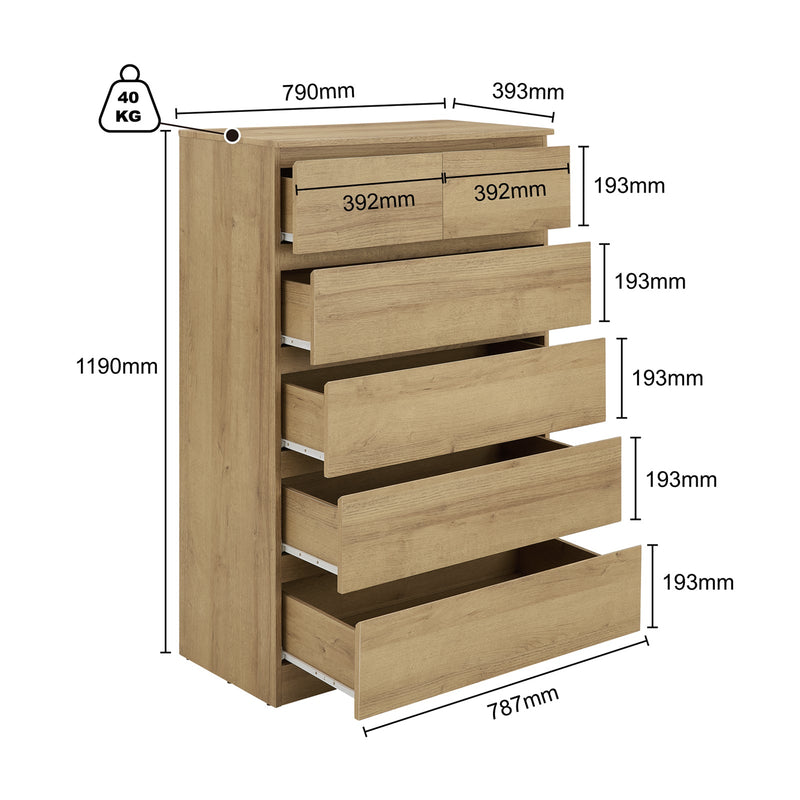 Light Oak 6 Drawers Chest of Drawers Tallboy Dresser Stylish & Space-Saving Storage Solution Payday Deals