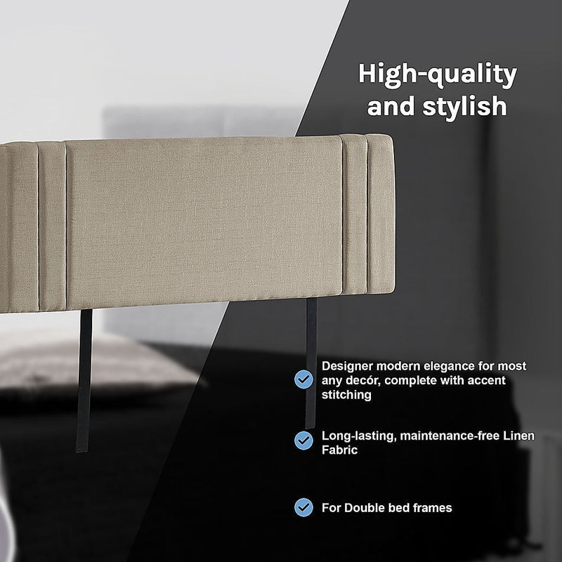 Linen Fabric Double Bed Deluxe Headboard Bedhead - Beige Payday Deals