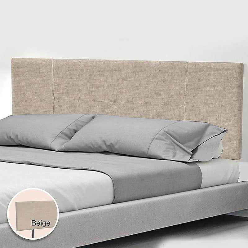 Linen Fabric Double Bed Headboard Bedhead - Beige Payday Deals