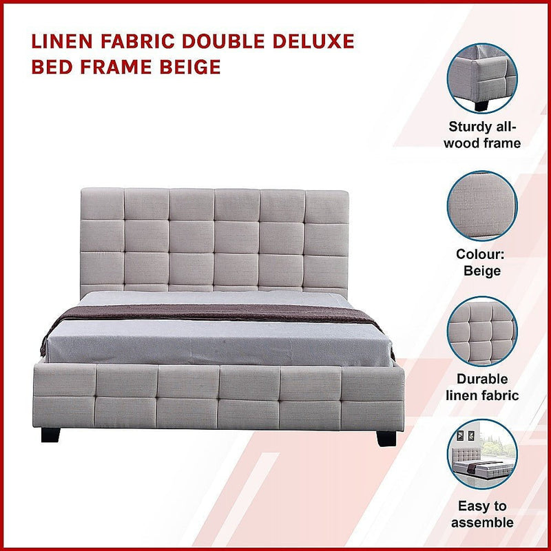 Linen Fabric Double Deluxe Bed Frame Beige Payday Deals