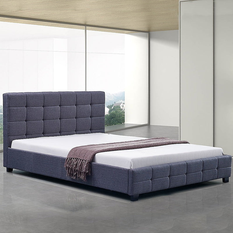 Linen Fabric Double Deluxe Bed Frame Grey Payday Deals
