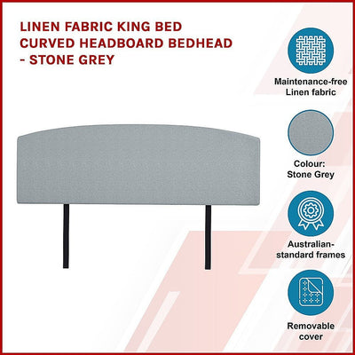 Linen Fabric King Bed Curved Headboard Bedhead - Stone Grey Payday Deals