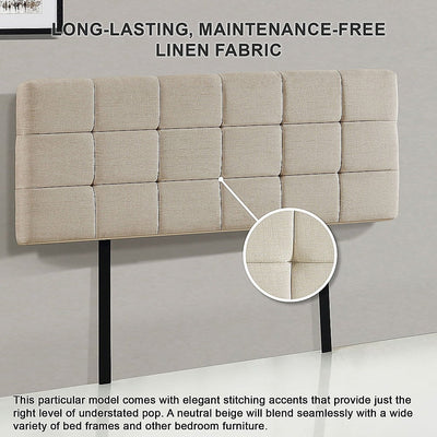 Linen Fabric King Bed Deluxe Headboard Bedhead - Beige Payday Deals