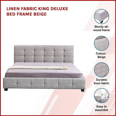 Linen Fabric King Deluxe Bed Frame Beige Payday Deals