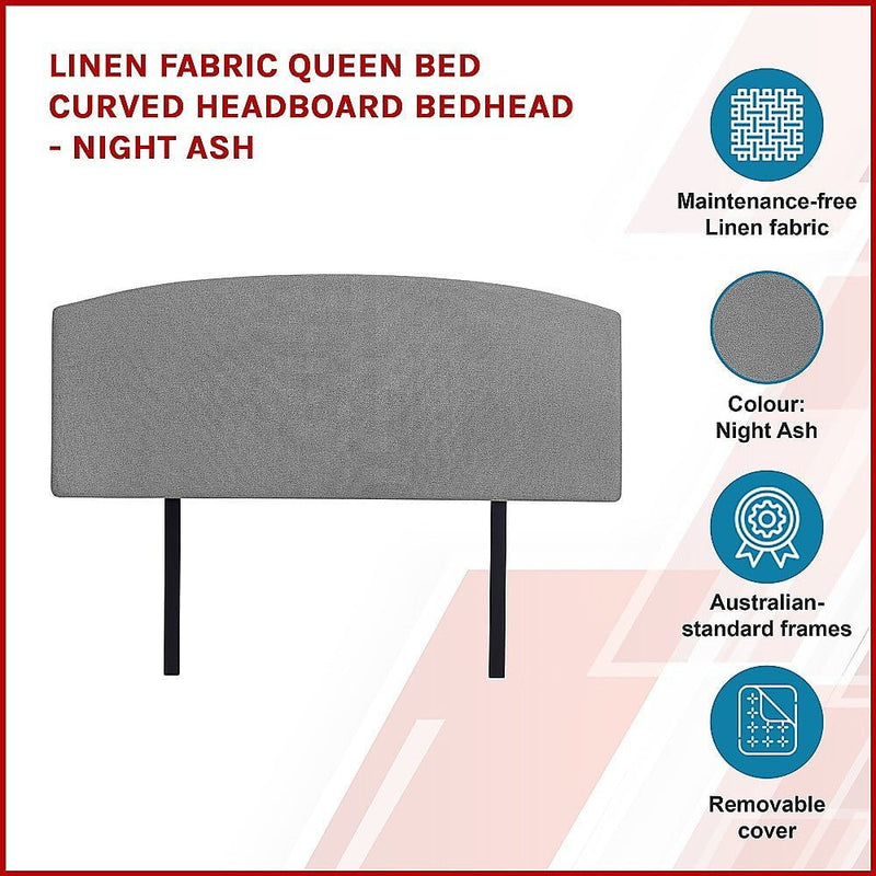Linen Fabric Queen Bed Curved Headboard Bedhead - Night Ash Payday Deals