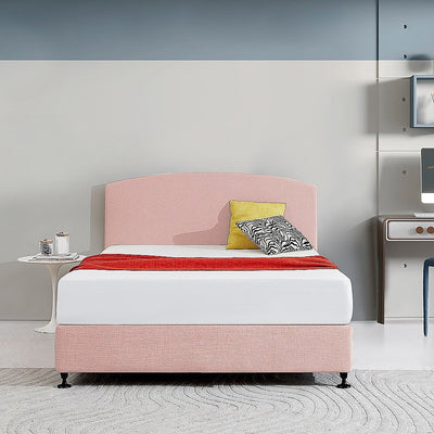 Linen Fabric Queen Bed Curved Headboard Bedhead - Pale Pink Payday Deals