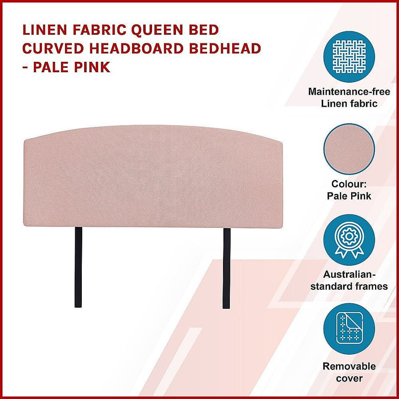 Linen Fabric Queen Bed Curved Headboard Bedhead - Pale Pink Payday Deals