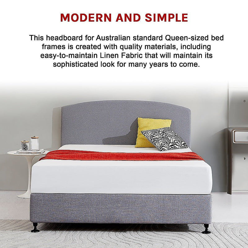 Linen Fabric Queen Bed Curved Headboard Bedhead - Slate Ash Payday Deals