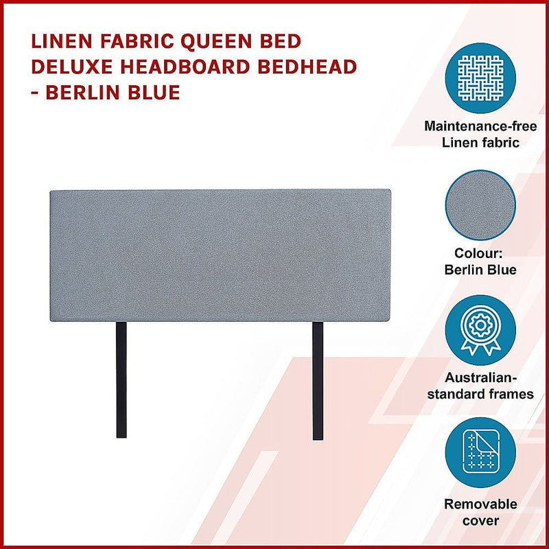Linen Fabric Queen Bed Deluxe Headboard Bedhead - Berlin Blue Payday Deals