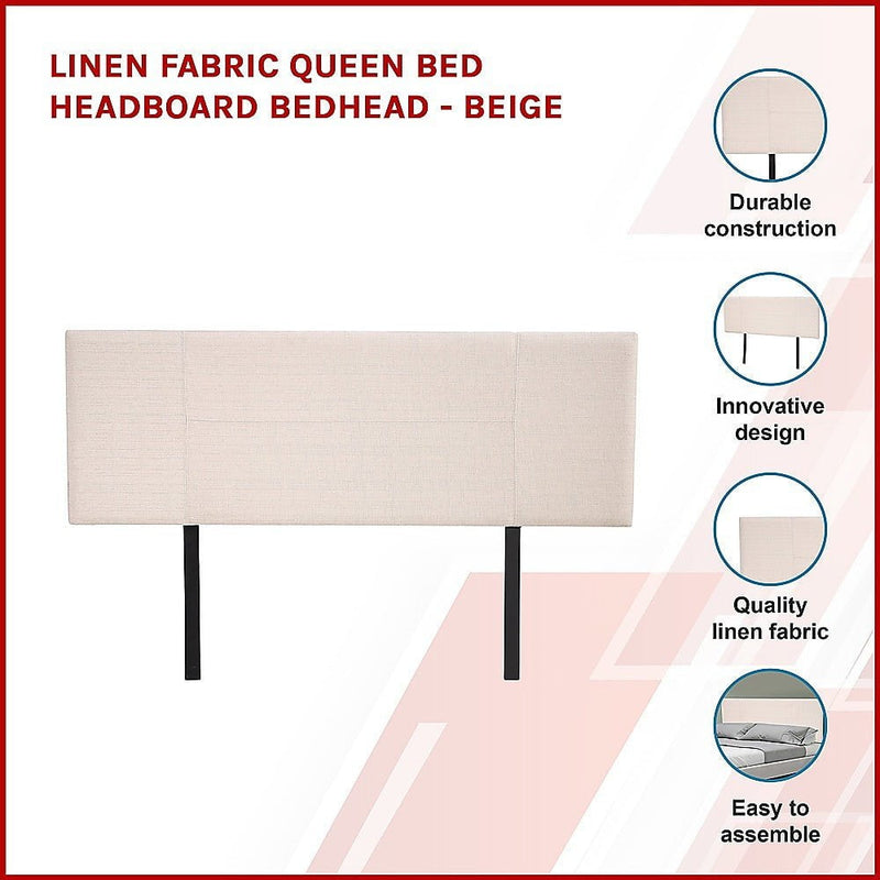 Linen Fabric Queen Bed Headboard Bedhead - Beige Payday Deals