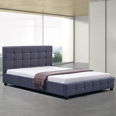 Linen Fabric Queen Deluxe Bed Frame Grey Payday Deals