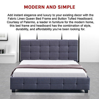 Linen Fabric Queen Deluxe Bed Frame Grey Payday Deals
