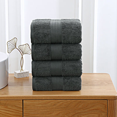 Linenland 4 Piece Cotton Bath Towels Set - Charcoal Payday Deals