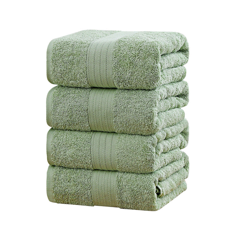 Linenland 4 Piece Cotton Bath Towels Set - Sage Green Payday Deals