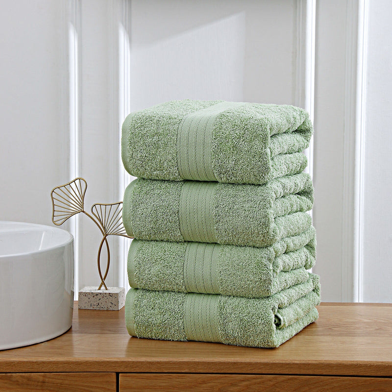 Linenland 4 Piece Cotton Bath Towels Set - Sage Green Payday Deals