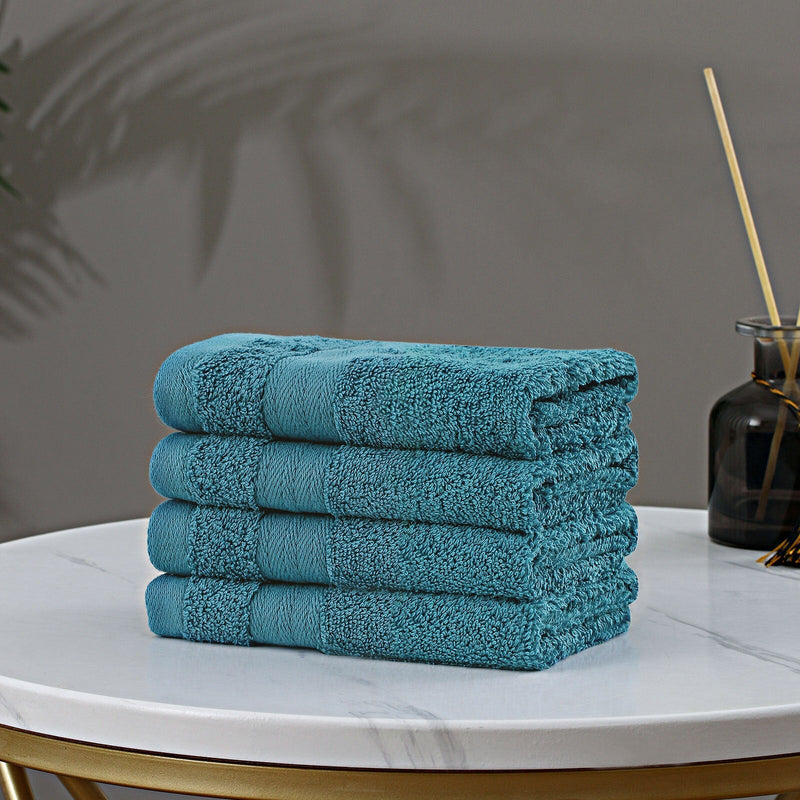 Linenland Bath Towel Set - 4 Piece Cotton Washcloths - Blue Payday Deals