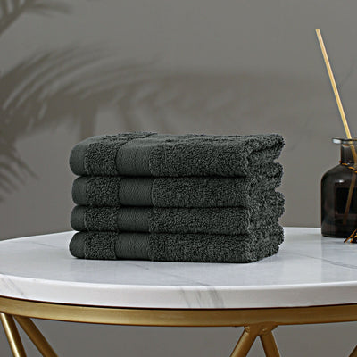 Linenland Bath Towel Set - 4 Piece Cotton Washcloths - Charcoal Payday Deals