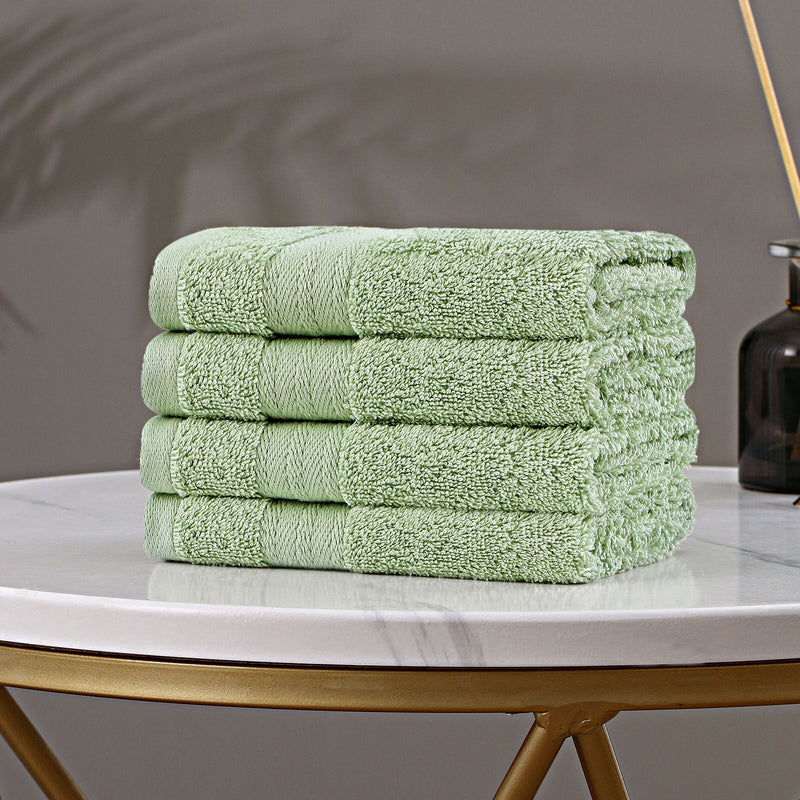 Linenland Bath Towel Set - 4 Piece Cotton Washcloths - Sage Green Payday Deals