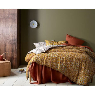 Lisa Washed Cotton Printed Ochre Quilt Cover Set by Accessorize King