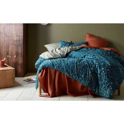 Lisa Washed Cotton Printed Teal Quilt Cover Set by Accessorize King