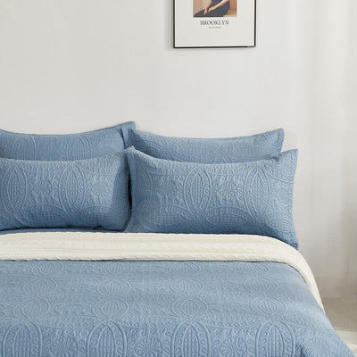Lisbon Quilted 3 Pieces Embossed Coverlet Set-queen/double blue Payday Deals