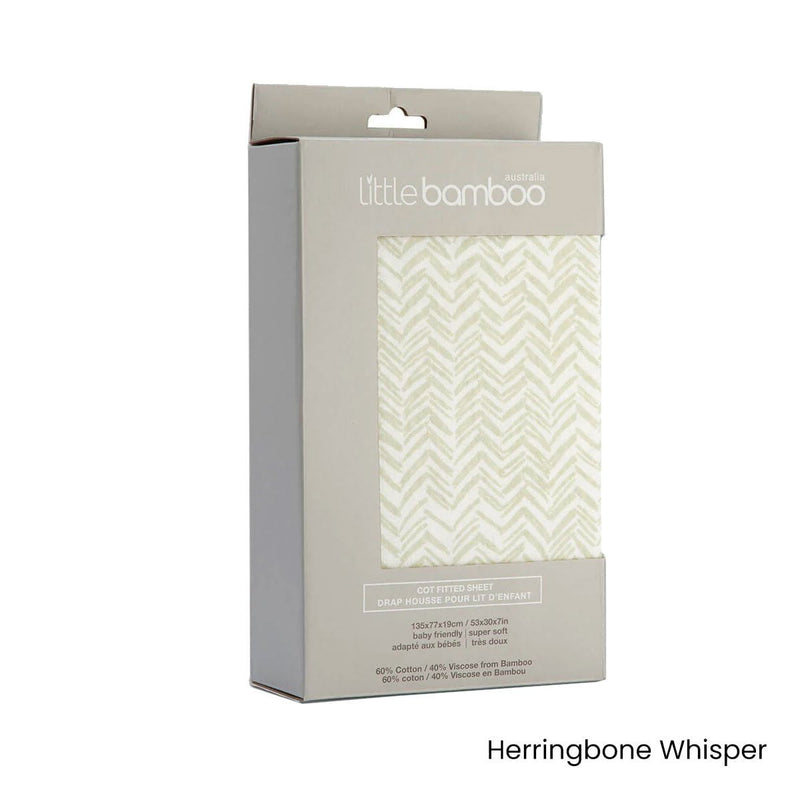 Little Bamboo Jersey Fitted Sheet Cot Size Herringbone Whisper Payday Deals